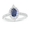 Thumbnail Image 0 of Vera Wang Love Collection Certified Oval Blue Sapphire and 0.58 CT. T.W. Diamond Frame Engagement Ring in 14K White Gold