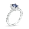 Thumbnail Image 1 of Vera Wang Love Collection Certified Oval Blue Sapphire and 0.58 CT. T.W. Diamond Frame Engagement Ring in 14K White Gold