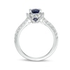 Thumbnail Image 2 of Vera Wang Love Collection Certified Oval Blue Sapphire and 0.58 CT. T.W. Diamond Frame Engagement Ring in 14K White Gold