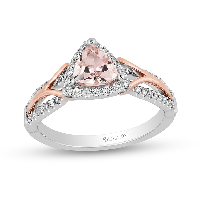 Enchanted Disney Aurora 6.0mm Trillion-Cut Morganite and 0.23 CT. T.W. Diamond Engagement Ring in 14K Two-Tone Gold