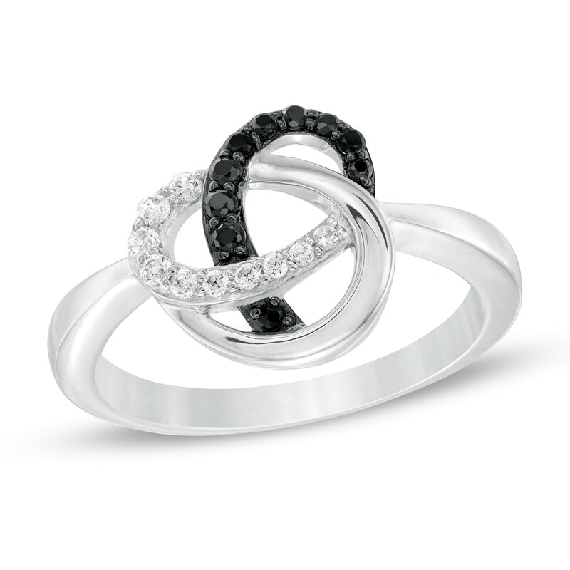 Main Image 1 of 0.21 CT. T.W. Enhanced Black and White Diamond Pretzel Knot Ring in Sterling Silver