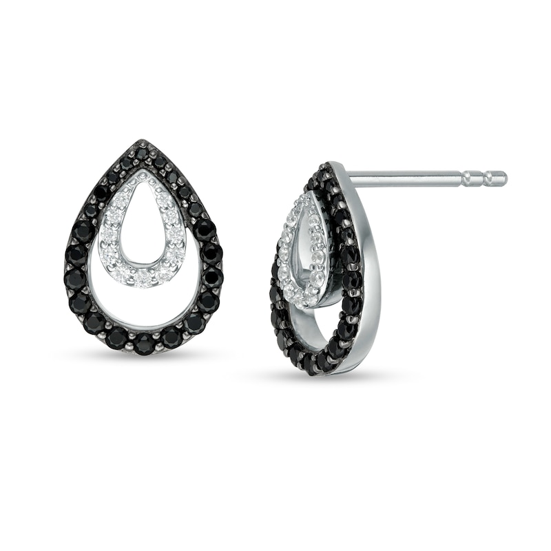 0.32 CT. T.W. Enhanced Black and White Diamond Teardrop Outline Stud Earrings in Sterling Silver|Peoples Jewellers