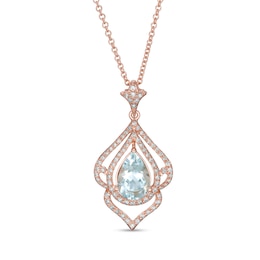 EFFY™ Collection Pear-Shaped Aquamarine and 0.28 CT. T.W. Diamond Frame Pendant in 14K Rose Gold