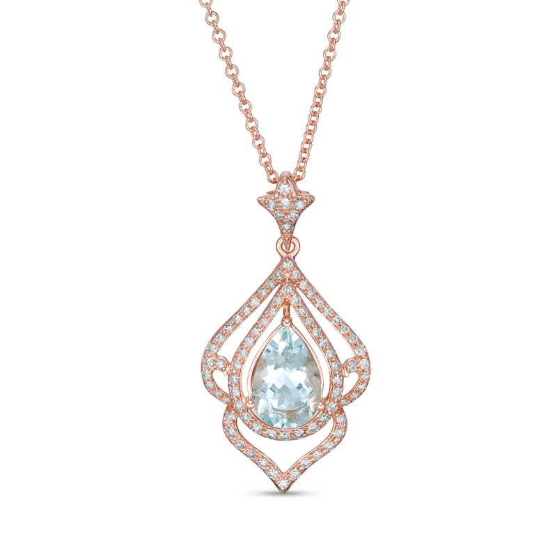 EFFY™ Collection Pear-Shaped Aquamarine and 0.28 CT. T.W. Diamond Frame Pendant in 14K Rose Gold|Peoples Jewellers