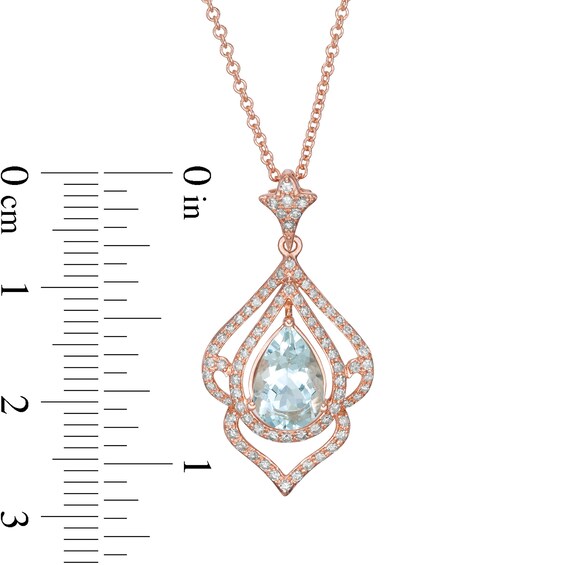 EFFY™ Collection Pear-Shaped Aquamarine and 0.28 CT. T.W. Diamond Frame Pendant in 14K Rose Gold