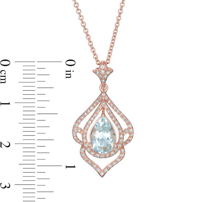 EFFY™ Collection Pear-Shaped Aquamarine and 0.28 CT. T.W. Diamond Frame Pendant in 14K Rose Gold