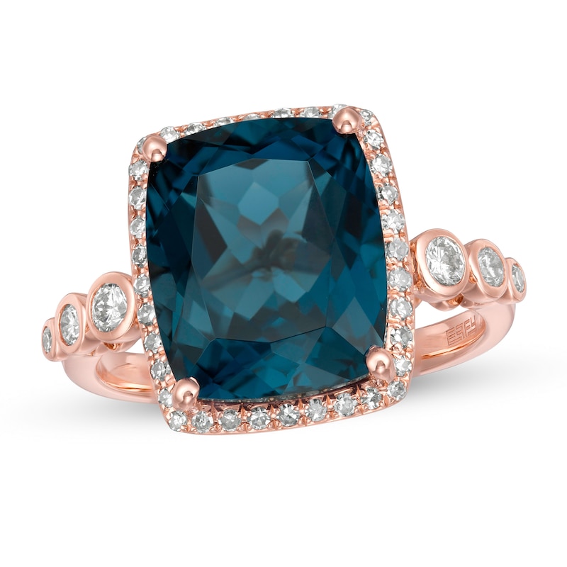 EFFY™ Collection Cushion-Cut London Blue Topaz and 0.33 CT. T.W. Diamond Ring in 14K Rose Gold|Peoples Jewellers