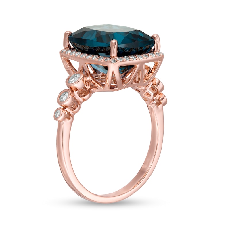 EFFY™ Collection Cushion-Cut London Blue Topaz and 0.33 CT. T.W. Diamond Ring in 14K Rose Gold