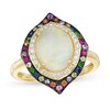 Thumbnail Image 1 of EFFY™ Collection Oval Opal, Multi-Gemstone and 0.15 CT. T.W. Diamond Double Frame Ring in 14K Gold