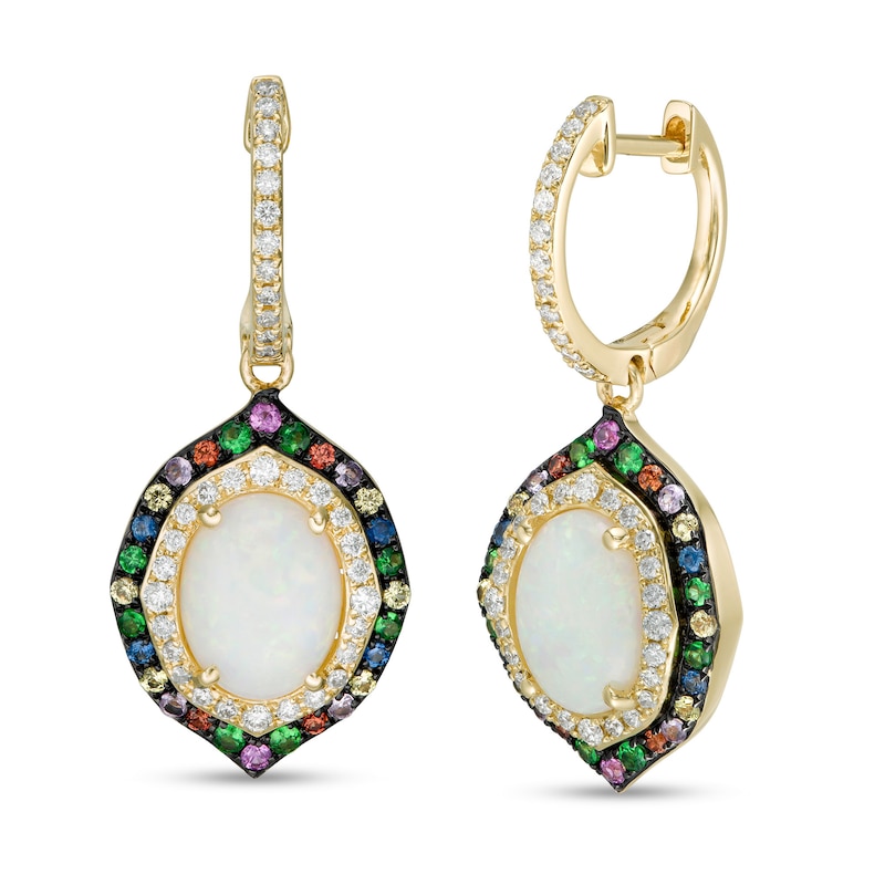 EFFY™ Collection Oval Opal, Multi-Gemstone and 0.36 CT. T.W. Diamond Double Frame Drop Earrings in 14K Gold