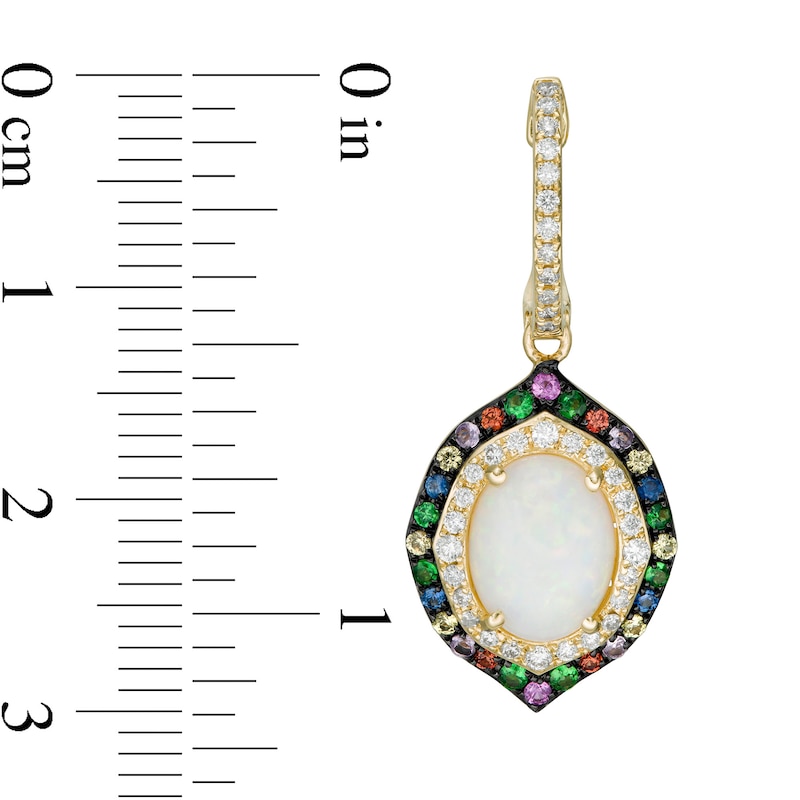 EFFY™ Collection Oval Opal, Multi-Gemstone and 0.36 CT. T.W. Diamond Double Frame Drop Earrings in 14K Gold