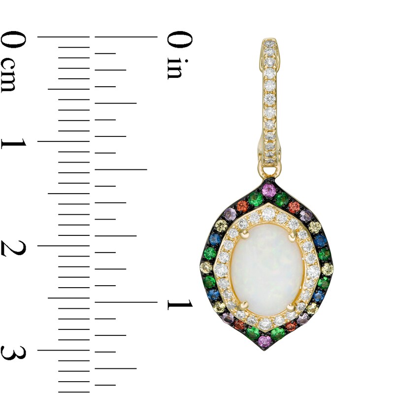 Main Image 2 of EFFY™ Collection Oval Opal, Multi-Gemstone and 0.36 CT. T.W. Diamond Double Frame Drop Earrings in 14K Gold