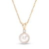 IMPERIAL® 7.5-8.0mm Akoya Cultured Pearl and Diamond Accent Pendant in 14K Gold