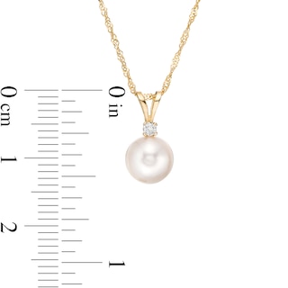 IMPERIAL® 7.5-8.0mm Akoya Cultured Pearl and Diamond Accent Pendant in 14K Gold