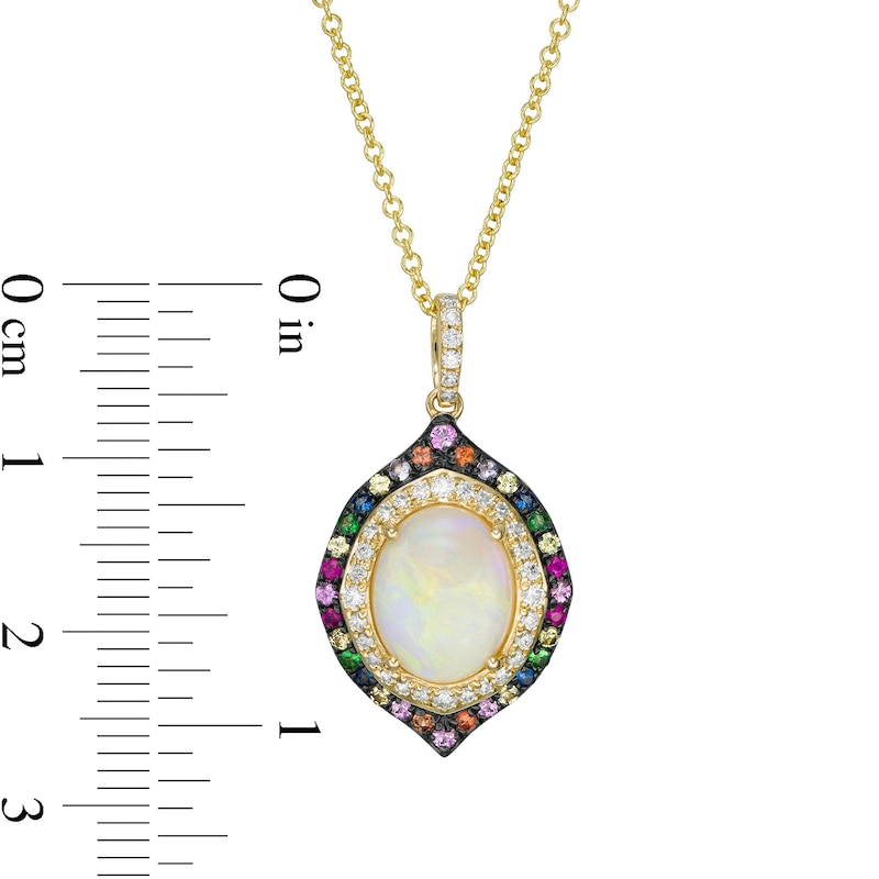 EFFY™ Collection Oval Opal, Multi-Gemstone and 0.15 CT. T.W. Diamond Double Frame Pendant in 14K Gold