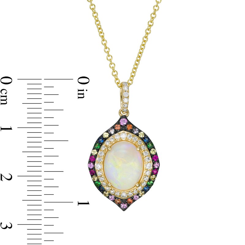 EFFY™ Collection Oval Opal, Multi-Gemstone and 0.15 CT. T.W. Diamond Double Frame Pendant in 14K Gold