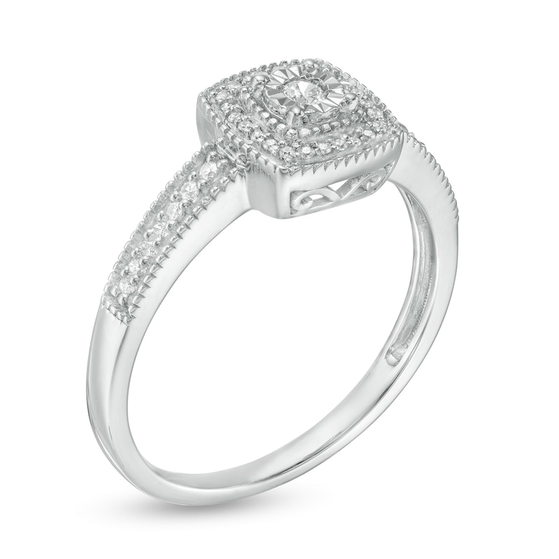 Main Image 3 of 0.145 CT. T.W. Diamond Cushion Frame Vintage-Style Promise Ring in Sterling Silver