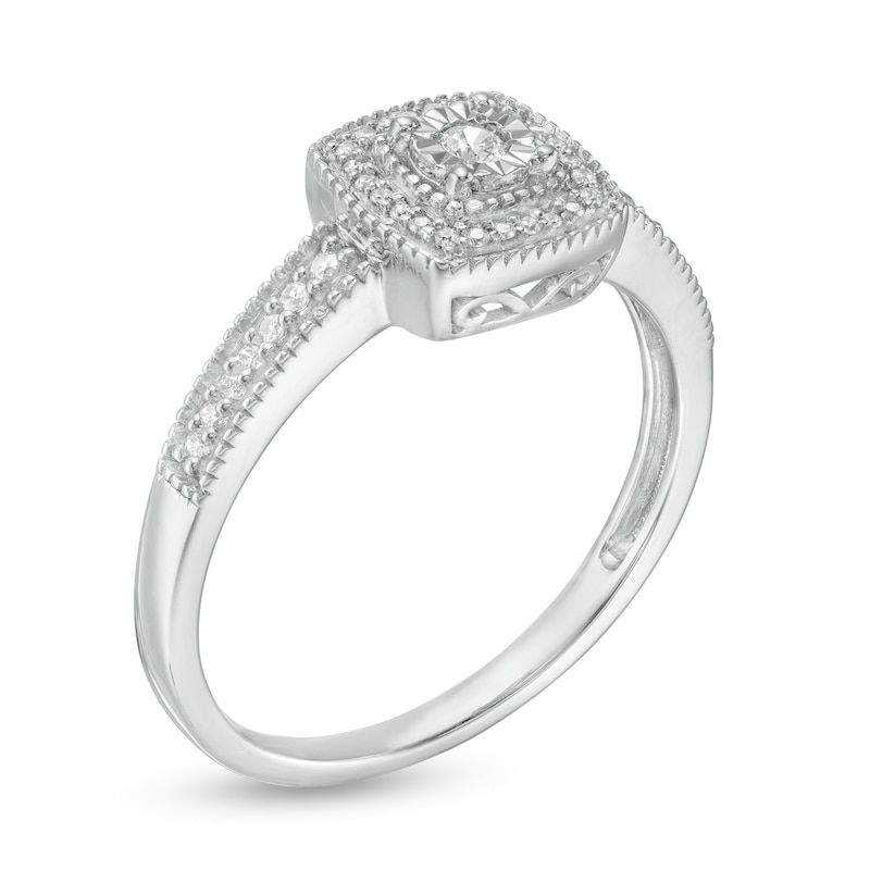 0.145 CT. T.W. Diamond Cushion Frame Vintage-Style Promise Ring in Sterling Silver