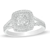 0.18 CT. T.W. Composite Diamond Double Cushion Frame Split Shank Promise Ring in Sterling Silver