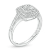 0.18 CT. T.W. Composite Diamond Double Cushion Frame Split Shank Promise Ring in Sterling Silver