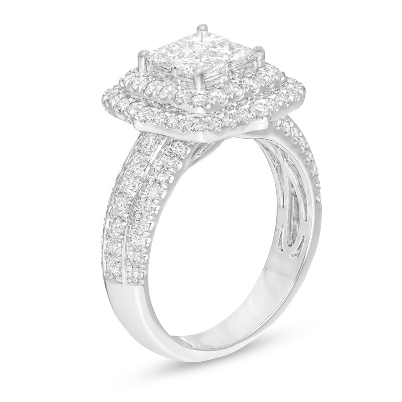 Main Image 3 of 1.65 CT. T.W. Quad Princess-Cut Diamond Double Frame Engagement Ring in 14K White Gold