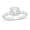 0.69 CT. T.W. Baguette and Round Diamond Cushion Frame Collar Engagement Ring in 14K White Gold