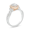 Thumbnail Image 3 of 0.58 CT. T.W. Oval Diamond Double Frame Tri-Sides Engagement Ring in 14K Two-Tone Gold