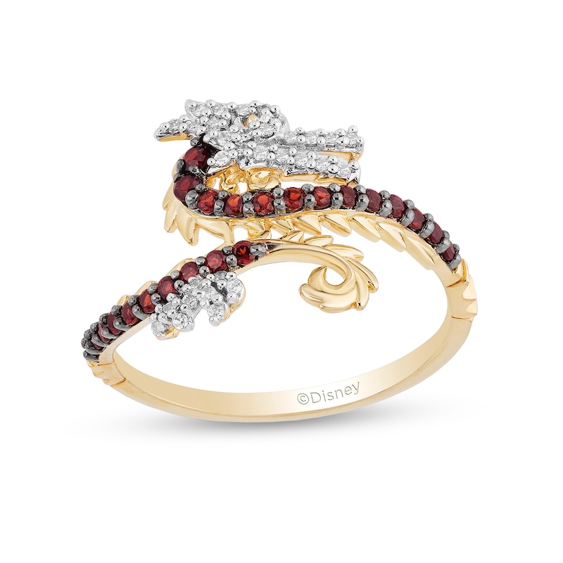 Main Image 1 of Enchanted Disney Mulan Garnet and 0.065 CT. T.W. Diamond Mushu Dragon Ring in 10K Gold - Size 7
