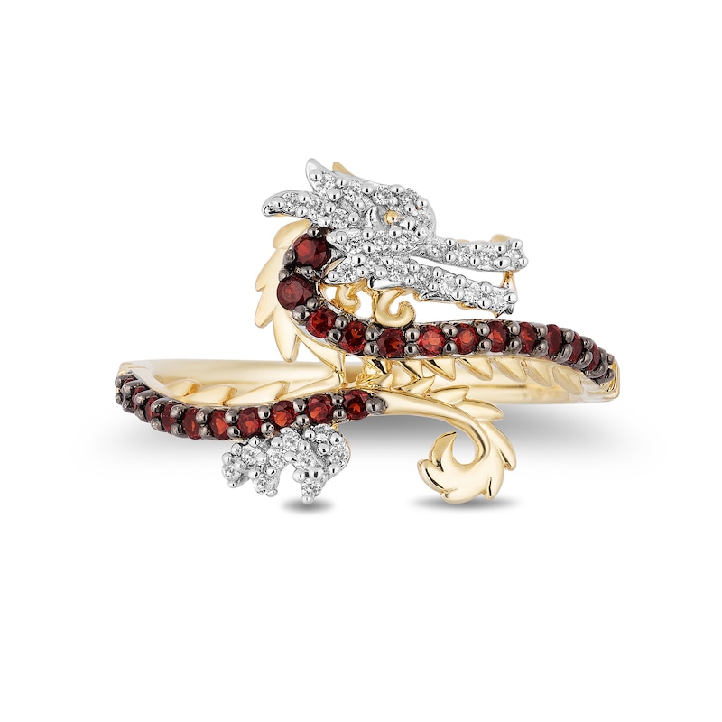 Main Image 4 of Enchanted Disney Mulan Garnet and 0.065 CT. T.W. Diamond Mushu Dragon Ring in 10K Gold - Size 7