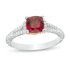 Thumbnail Image 0 of Enchanted Disney Mulan 6.0mm Cushion-Cut Rhodolite Garnet and 0.23 CT. T.W. Diamond Engagement Ring in 14K Two-Tone Gold