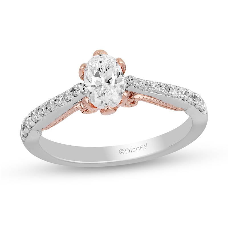 Main Image 1 of Enchanted Disney Anna 0.69 CT. T.W. Oval Diamond Vintage-Style Engagement Ring in 14K Two-Tone Gold