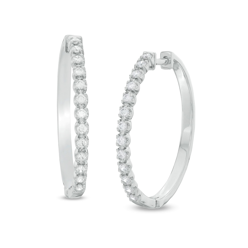 0.50 CT. T.W. Diamond Hoop Earrings in 10K White Gold|Peoples Jewellers