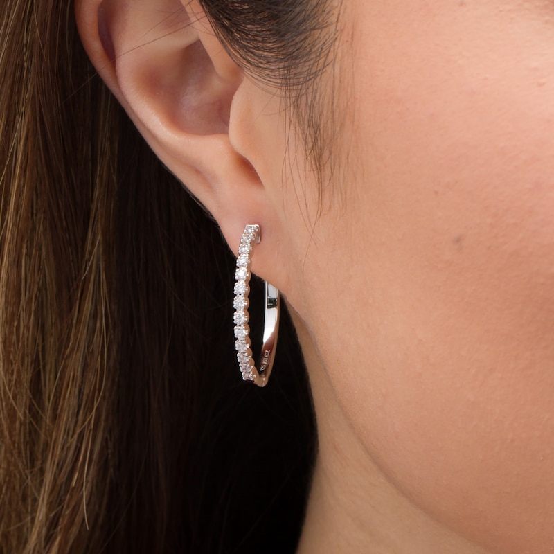 0.50 CT. T.W. Diamond Hoop Earrings in 10K White Gold
