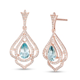 EFFY™ Collection Pear-Shaped Aquamarine and 0.53 CT. T.W. Diamond Drop Earrings in 14K Rose Gold