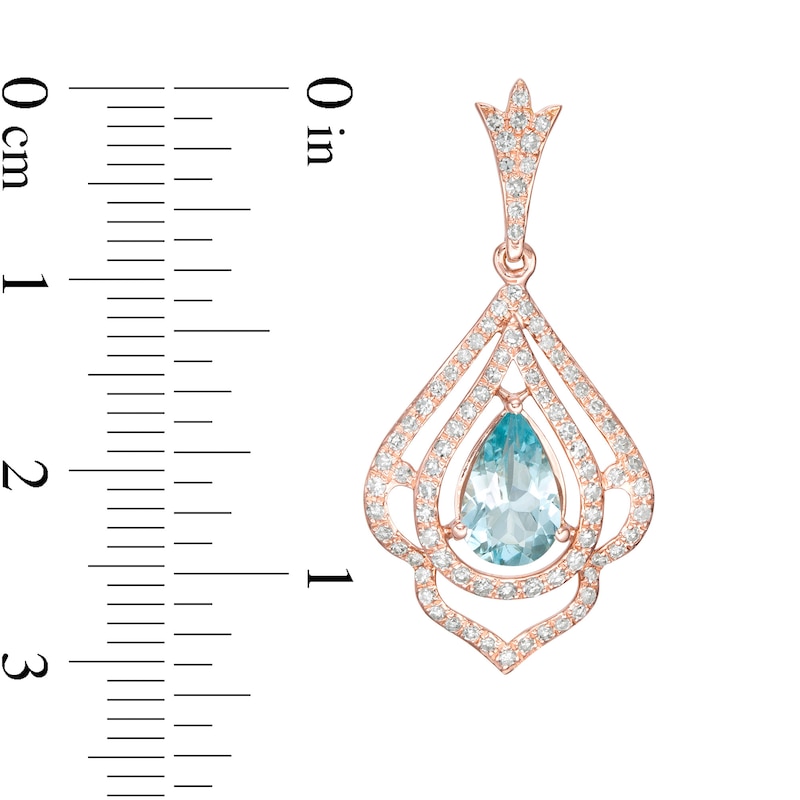 Main Image 2 of EFFY™ Collection Pear-Shaped Aquamarine and 0.53 CT. T.W. Diamond Drop Earrings in 14K Rose Gold