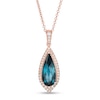 EFFY™ Collection Elongated Pear-Shaped London Blue Topaz and 0.21 CT. T.W. Diamond Teardrop Pendant in 14K Rose Gold