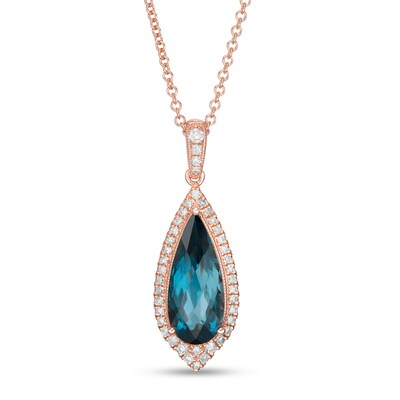 EFFY™ Collection Elongated Pear-Shaped London Blue Topaz and 0.21 CT. T.W. Diamond Teardrop Pendant in 14K Rose Gold