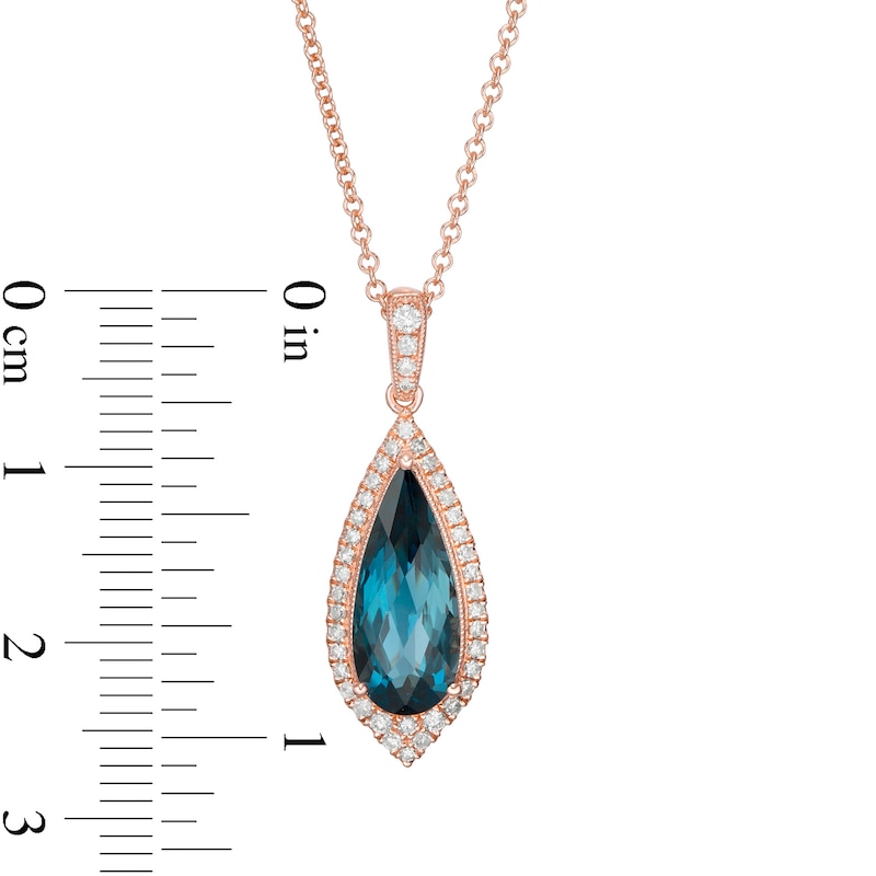 EFFY™ Collection Elongated Pear-Shaped London Blue Topaz and 0.21 CT. T.W. Diamond Teardrop Pendant in 14K Rose Gold