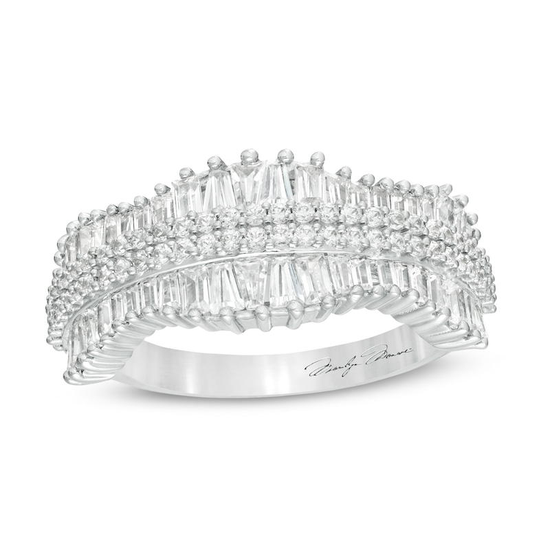 Marilyn Monroe™ Collection 1.00 CT. T.W. Baguette and Round Diamond Concave Ring in 10K White Gold