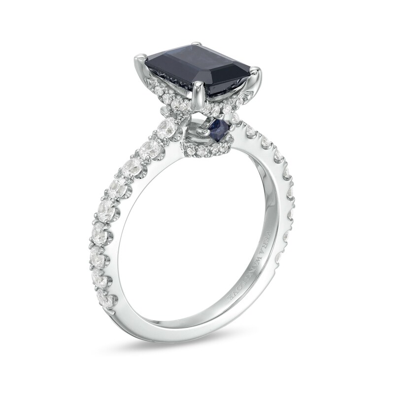 Vera Wang Love Collection Certified Octagonal Blue Sapphire and 0.69 CT. T.W. Diamond Engagement Ring in 14K White Gold