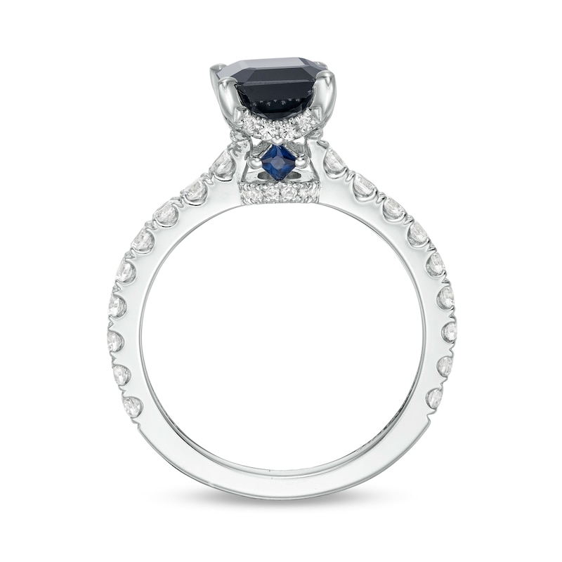 Vera Wang Love Collection Certified Octagonal Blue Sapphire and 0.69 CT. T.W. Diamond Engagement Ring in 14K White Gold