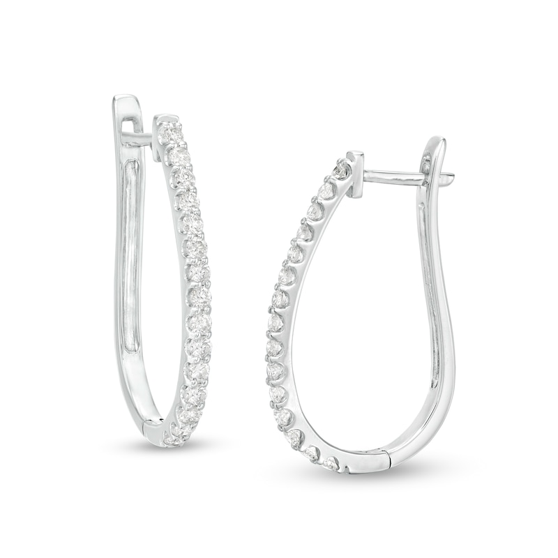 1.00 CT. T.W. Diamond Hoop Earrings in 10K White Gold