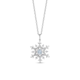 Enchanted Disney Elsa 4.0mm Aquamarine and 0.15 CT. T.W. Diamond Snowflake Pendant in Sterling Silver - 19&quot;