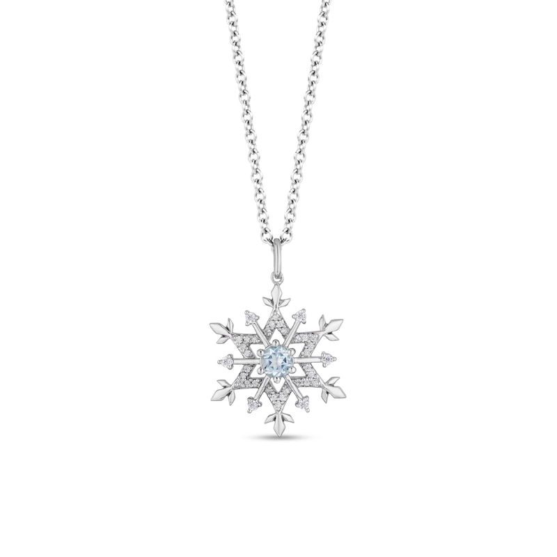 Enchanted Disney Elsa 4.0mm Aquamarine and 0.15 CT. T.W. Diamond Snowflake Pendant in Sterling Silver - 19"