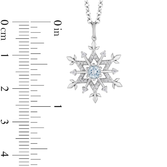 Enchanted Disney Elsa 4.0mm Aquamarine and 0.15 CT. T.W. Diamond Snowflake Pendant in Sterling Silver - 19"