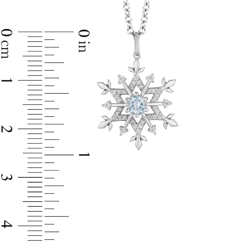 Main Image 3 of Enchanted Disney Elsa 4.0mm Aquamarine and 0.15 CT. T.W. Diamond Snowflake Pendant in Sterling Silver - 19"