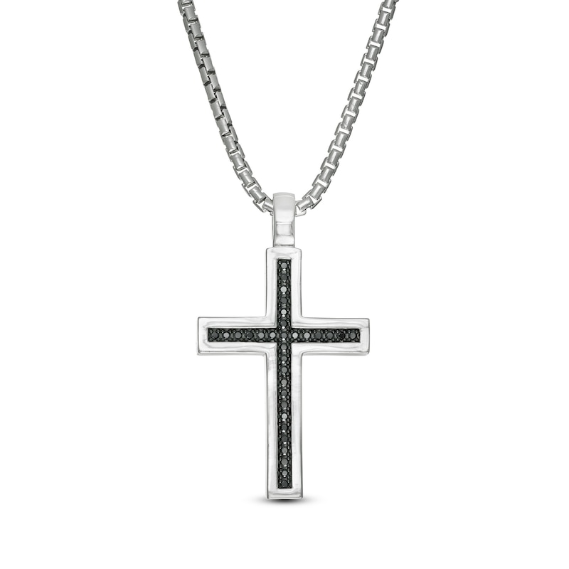 Vera Wang Men 0.23 CT. T.W. Black Diamond Cross Pendant in Sterling Silver - 22"