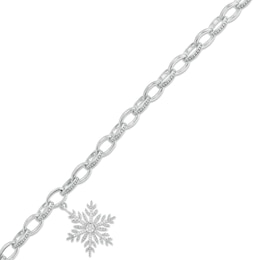 0.085 CT. T.W. Diamond Snowflake Charm Bracelet in Sterling Silver - 7.5&quot;