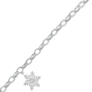 0.085 CT. T.W. Diamond Snowflake Charm Bracelet in Sterling Silver - 7.5"