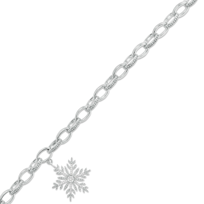 Main Image 1 of 0.085 CT. T.W. Diamond Snowflake Charm Bracelet in Sterling Silver - 7.5"